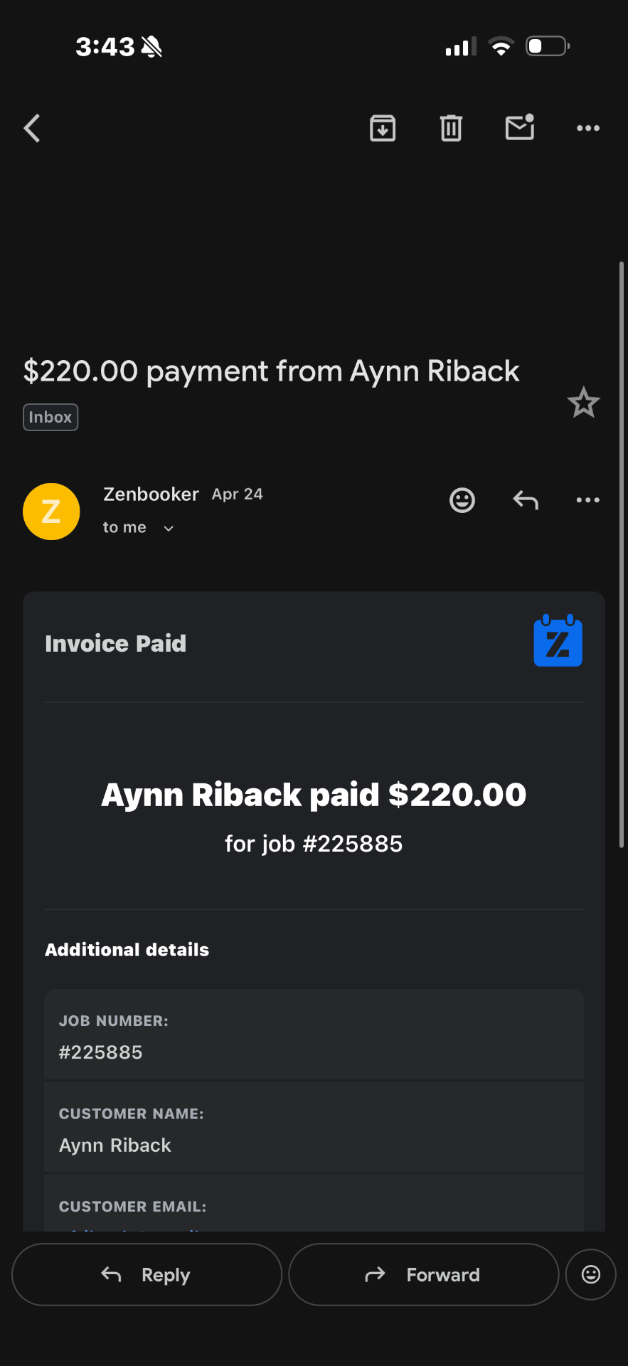 $220 payment received email